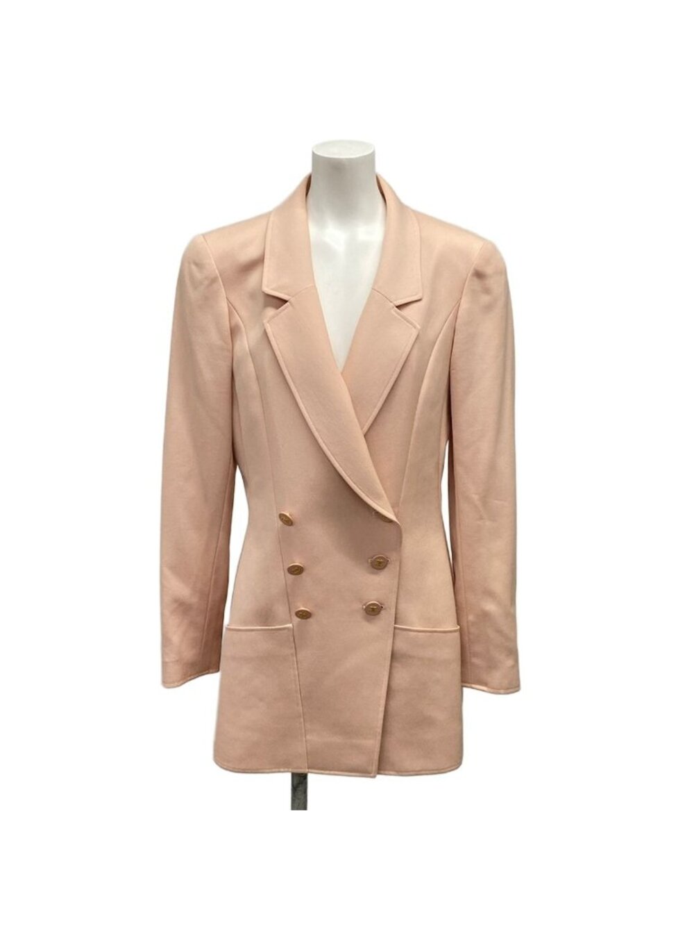 Chanel Jacket 40 M Light Pink Long Sleeve CC Logo Button Double Spring Autumn